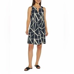 Banana Republic Navy/Cream Satin V-Neck Sleeveless Dress Size XXL NWT